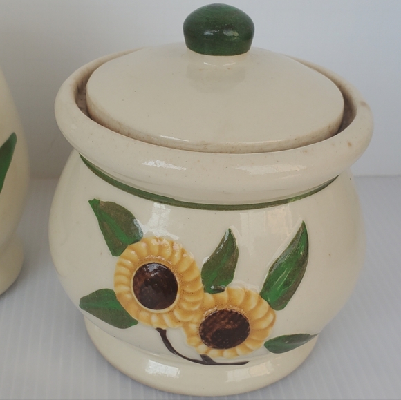 VTG Sunflower Salt & Pepper Shakers SHAWNEE pottery USA 40s-50s Sugar Bowl Set - Picture 3 of 13